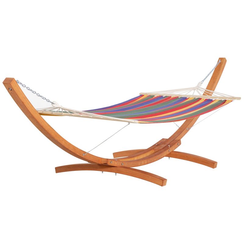 Outsunny 13 FT Outdoor Hammock with Stand, Single Bed,  Arch Wooden Hammock with Straps and Hooks, Multi-color Stripe, 4 of 8