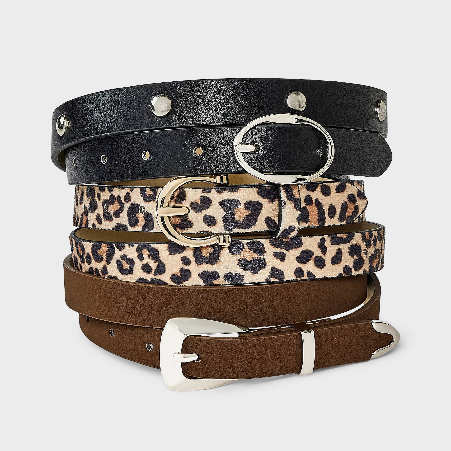 3pk Western Variety Belt - Universal Thread™ Leopard/Black