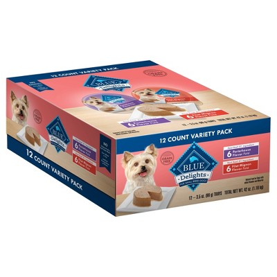 Blue Buffalo Delights Grain Free Paté Small Breed Wet Dog Food Porterhouse & Filet Mignon Flavors - 3.5oz/12ct Variety Pack