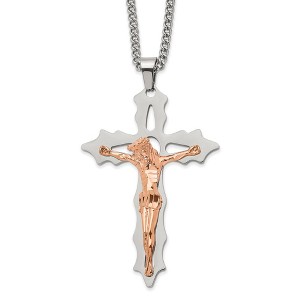 Black Bow Jewelry Stainless Steel Black & Rose Tone Plated XL Crucifix Necklace, 24 Inch - 1 of 3