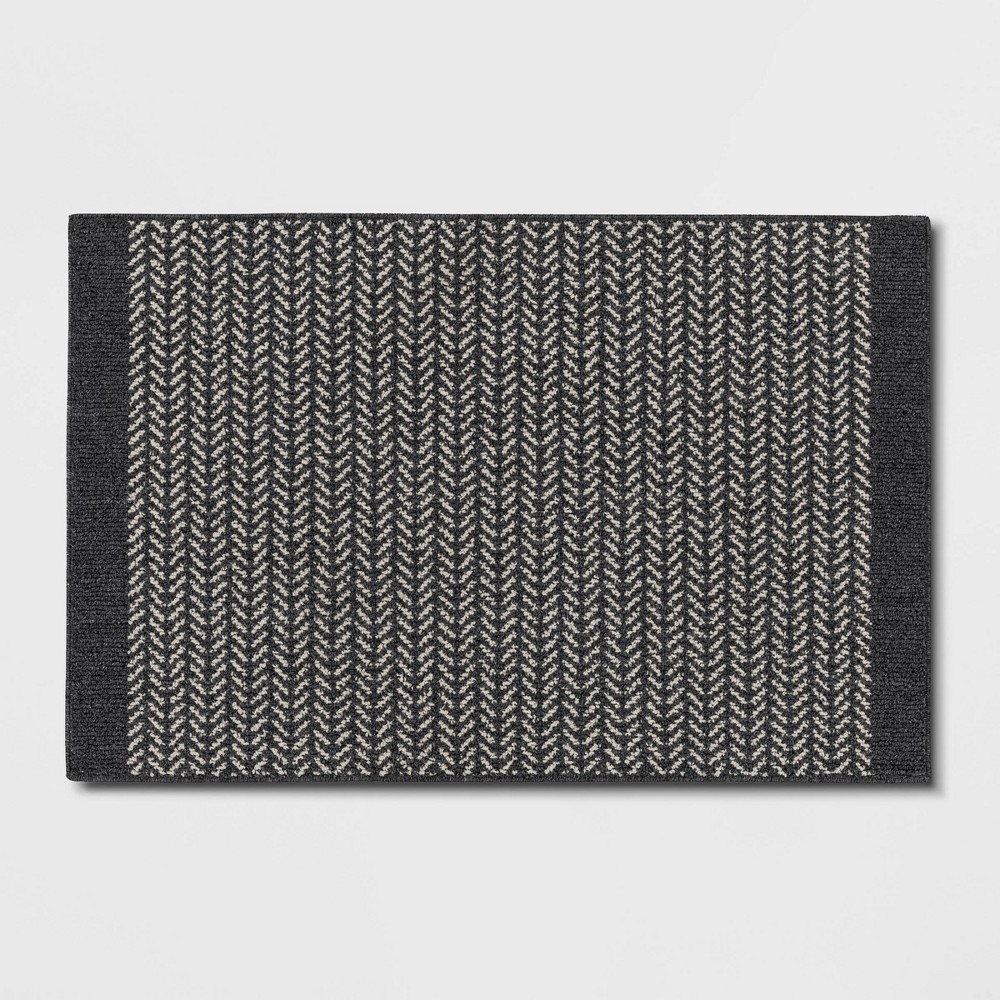 Photos - Doormat 2'5"x3'8" Washable Herringbone Accent Rug Gray - Threshold™
