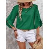 Women's Tops Casual Solid Color Comfortable Loose Ruffle Lotus Flared Tiered Sleeve Blouse T-Shirt Round Neck Lace Irregular Hem Tshirt - 3 of 4