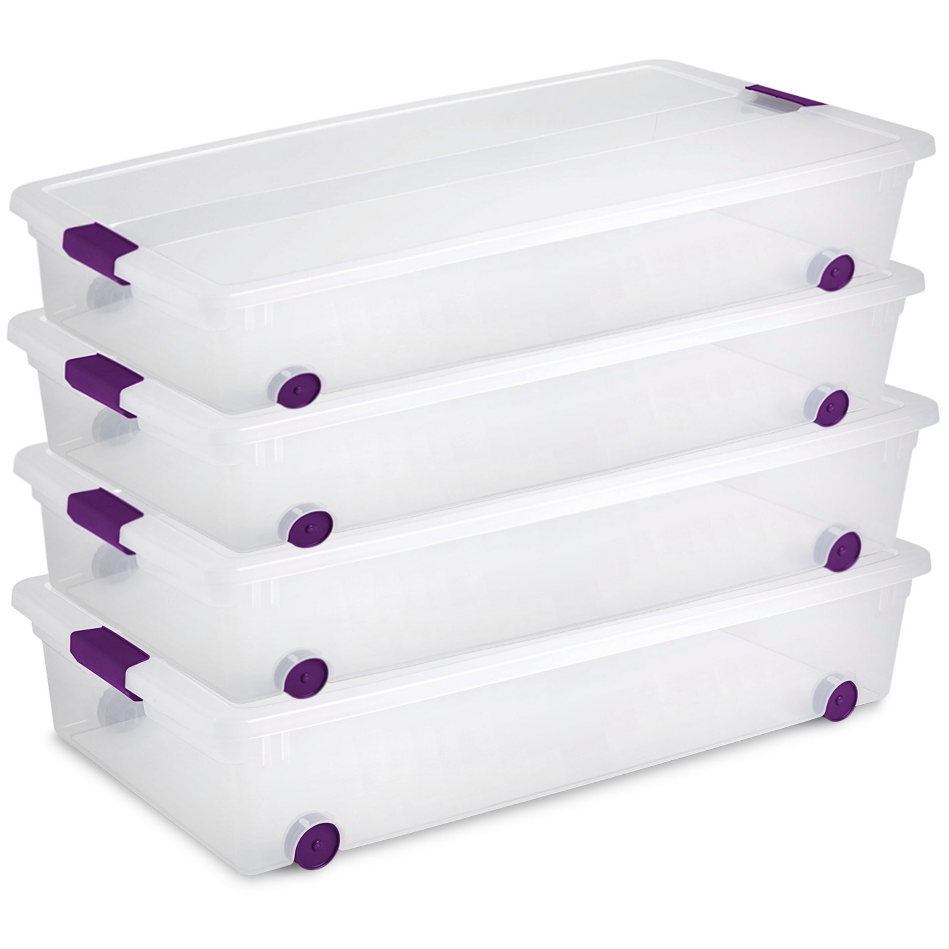Sterilite 60 Qt ClearView Latch Underbed Wheeled Storage Box, Stackable Bin with Latching Lid, Plastic Rolling Container Tote for Organization, 4-Pack