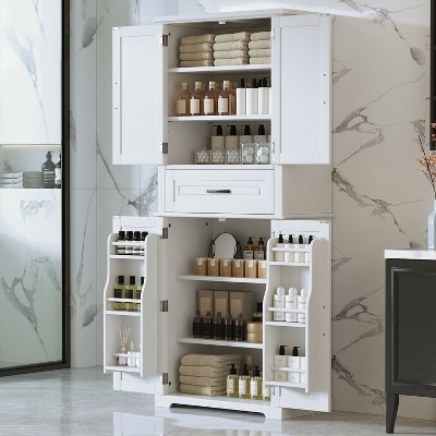 NicBex Tall Bathroom Storage Cabinet with Adjustable Shelves,Door Cabinets&1 Drawer,Freestanding Cabinet with Anti-Tipping Device for Bathroom