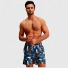 Anna-Kaci Men's Elastic Waist Swim Trunks with Colorblock Palm Tree Print and Adjustable Drawstring - 2 of 4