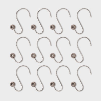 S Shaped Shower Curtain Hooks with Ball End Cap Iron Nickel - Threshold&#8482;