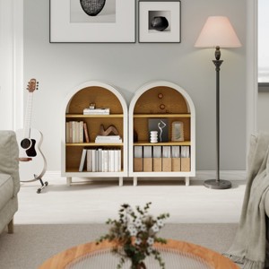 Set of 2 Arched Small Bookcase,3-Tier Storage Bookshelf with Woodgrain Shelves for Living Room Bedroom,Modern Wooden Bookcase-Coolbibila - 1 of 4