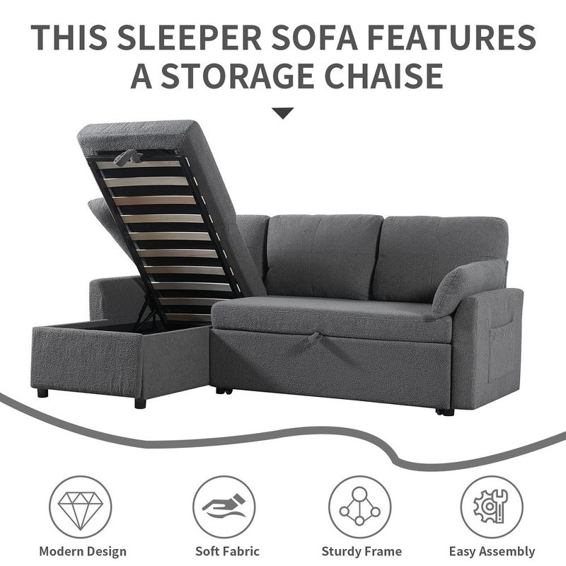 84.2" Sleeper Sofa Bed,Pull Out Sofa Bed with Storage Chaise L Shape Sectional Sofa, 3 of 9