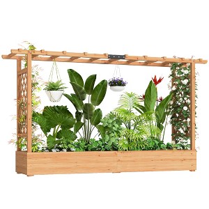 Outsunny Raised Garden Bed with Trellis, Wooden Planter Box with Hanging Roof, Drainage Holes for Vegetables Herbs and Flowers, 78.7" x 17.3" x 44.7" - 1 of 4