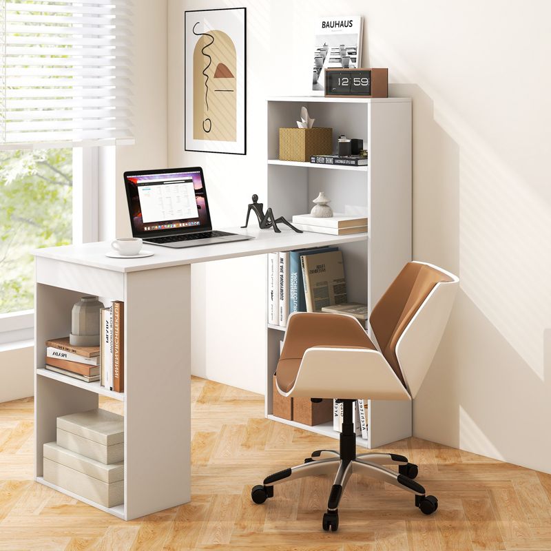 Costway Computer Desk Writing  Workstation Office w/6-Tier Storage Shelves White\Black, 2 of 11
