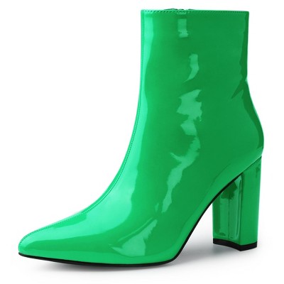 Allegra K Women's Halloween Pointed Toe Zip Chunky Heels Ankle Boots