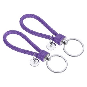 Unique Bargains Braided PU Leather Wallet Keychain with Stainless Steel Key Rings 2 Pcs - 1 of 3