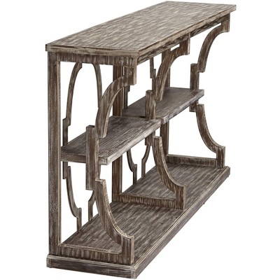 Crestview 64" Chestnut and White Wash Wood-Metal 3-Tier Console
