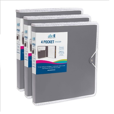 3pk 4 Pocket 1" Binder and Folder Gray - DocIt