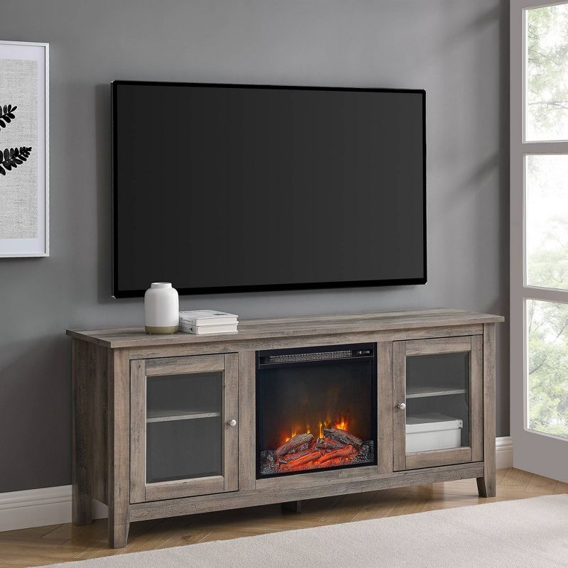 Transitional Glass Door Fireplace TV Stand for TVs up to 65" - Saracina Home, 3 of 14