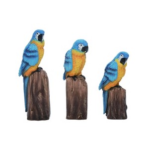Transpac Resin 10 in. Multicolor Spring Tropical Birds on Tree Stump Set of 3 - 1 of 2