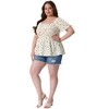 Agnes Orinda Women's Plus Size Floral Square Neck Smocked Bow Tie Short Sleeve Peplum Blouses - 3 of 4