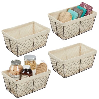 Image of mDesign Medium Chicken Wire Storage Basket, Fabric Liner, 4 Pack, Bronze/Natural