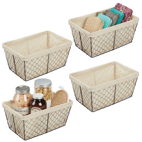 Farmlyn Creek 4 Pack Rectangular Wicker Storage Baskets With Liners - Small  Decorative Bins For Organizing Shelves (2 Sizes, Gray) : Target