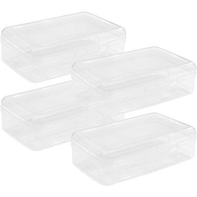 Fmeida Large Capacity Clear Pencil Box, Pencil Case, Plastic Pencil Boxes, Stackable Design, Supply Boxes for School Classroom, 4-Pack (Clear)