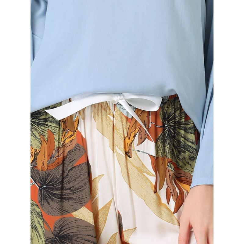 cheibear Womens 2pcs Long Sleeve Capri Pants Floral Lounge Set Sleepwear Pajama Sets, 4 of 6