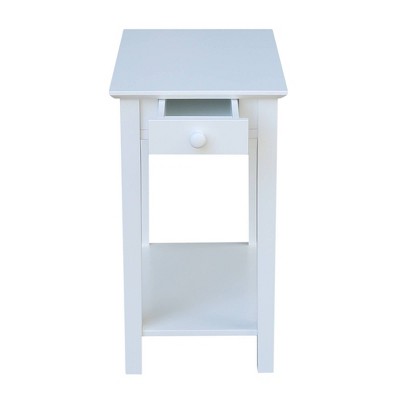 Elegant Narrow Solid Wood End Table in White with Shelf and Drawer