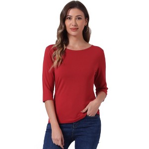 INSPIRE CHIC Women's Classic Solid Elbow Sleeves Round Neck Slim Fit T-Shirts - 1 of 4