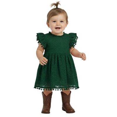 2Bunnies Lace Pom Pom Trim Baby Girl Dress