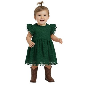 2Bunnies Lace Pom Pom Trim Baby Girl Dress - 1 of 4