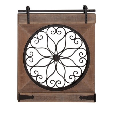 35" x 28" Farmhouse Wood and Iron Scrollwork Wall Decor - Olivia & May