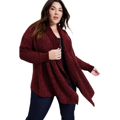 plus size burgundy long cardigan