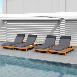 Christopher Knight Home Dawn Patio Rustic Acacia Wood Adjustable Chaise Lounge with Water-Resistant Cushions (Set of 4) - 1 of 4