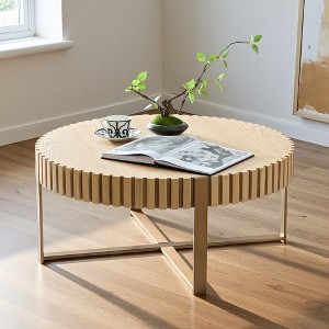 31.5" Stainless Steel Pedestal Drum Coffee Table - 1 of 4