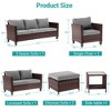 Sonkuki 7 Pieces PE Rattan Furniture Set with Side Table, Patio Chair with Cushion, Ottomans for Lawn, Light Gray - 3 of 4