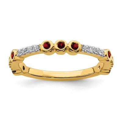 Black Bow Jewelry 2mm 14k Yellow Gold Garnet & .08 Ctw Diamond Stackable Band