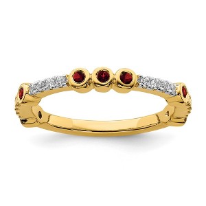 Black Bow Jewelry 2mm 14k Yellow Gold Garnet & .08 Ctw Diamond Stackable Band - 1 of 4