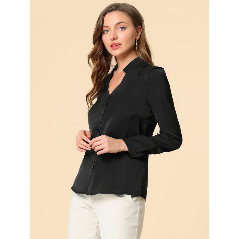 Allegra K Women's Elegant V Neck Work Office Button Up Shirt, 4 of 7