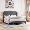 Bed Frame, Velvet Upholstered Platform Bed Frame with Button Tufted Headboard, Wood Support, Easy Assembly, No Box Spring Needed Queen Size Grey - 4 of 4