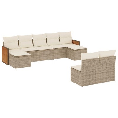 vidaXL 9 Piece Patio Sofa Set with Cushions Black Poly Rattan