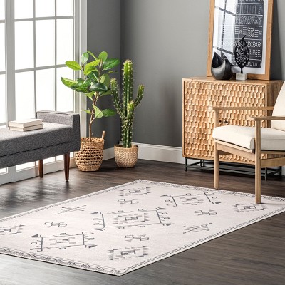 Cream Rectangular Washable Synthetic Area Rug, 2' x 3'