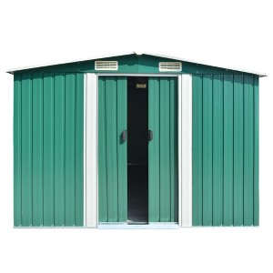 vidaXL Metal Garden Shed, Galvanized Steel Construction with Powder-Coated Finish, Outdoor Storage House, Sliding Doors, Green, 101.2"x154.3"x71.3" - 1 of 4