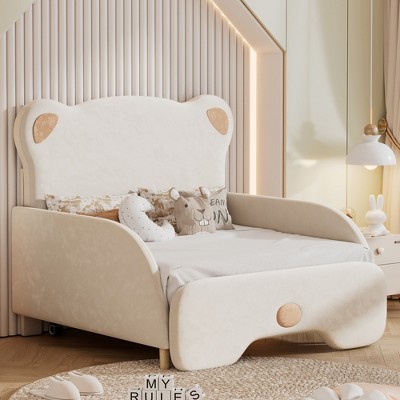 Twin XL Upholstered Sofa Bed with Bear Shaped Headboard