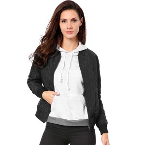 Allegra K Women's Quilted Zip-Up Raglan Sleeves Bomber Jacket - 1 of 4