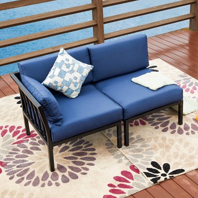 Corner Armless Patio Loveseat - Blue - Patio Festival