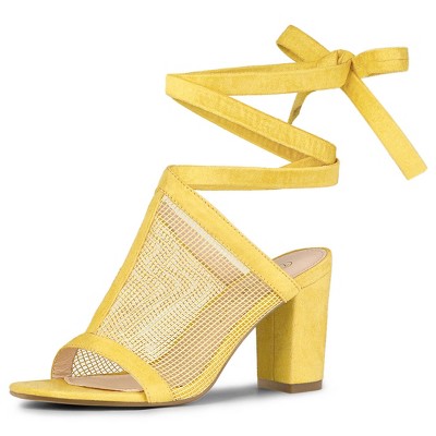 yellow chunky heel sandals