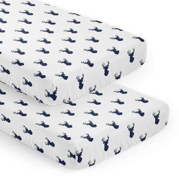 Sweet Jojo Designs Boy Fitted Crib Sheets Set Stag Blue and White 2pc
