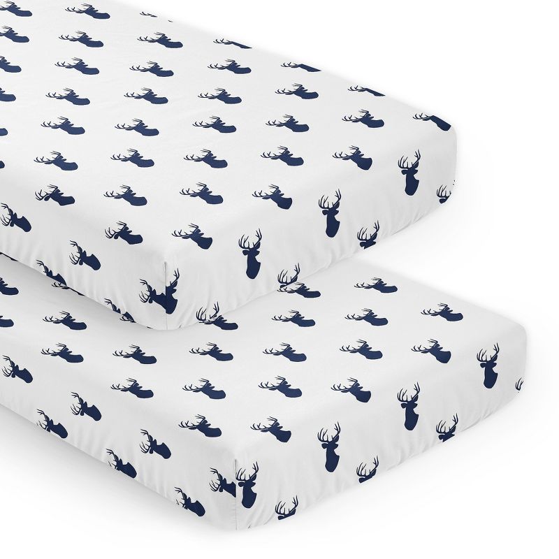 Sweet Jojo Designs Boy Fitted Crib Sheets Set Stag Blue and White 2pc, 1 of 8