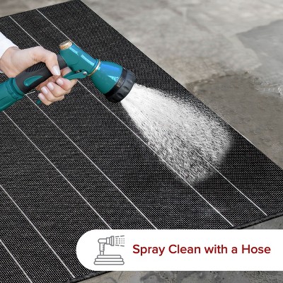 Alaina Black 4' x 6' Striped Synthetic Indoor/Outdoor Rug