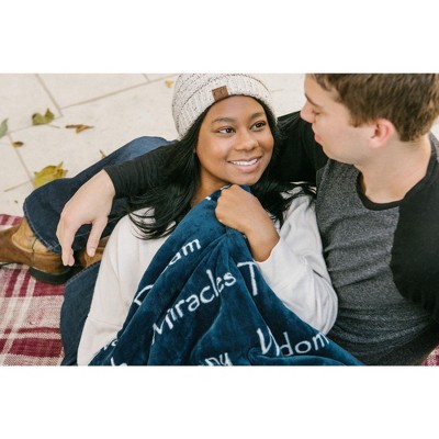 Blue Reversible Sherpa and Faux Fur Throw Blanket