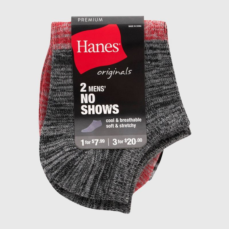 Hanes Originals Premium Men&#39;s Free Feed No Show Socks 2pk - Gray/Red/Black 6-12, 3 of 4